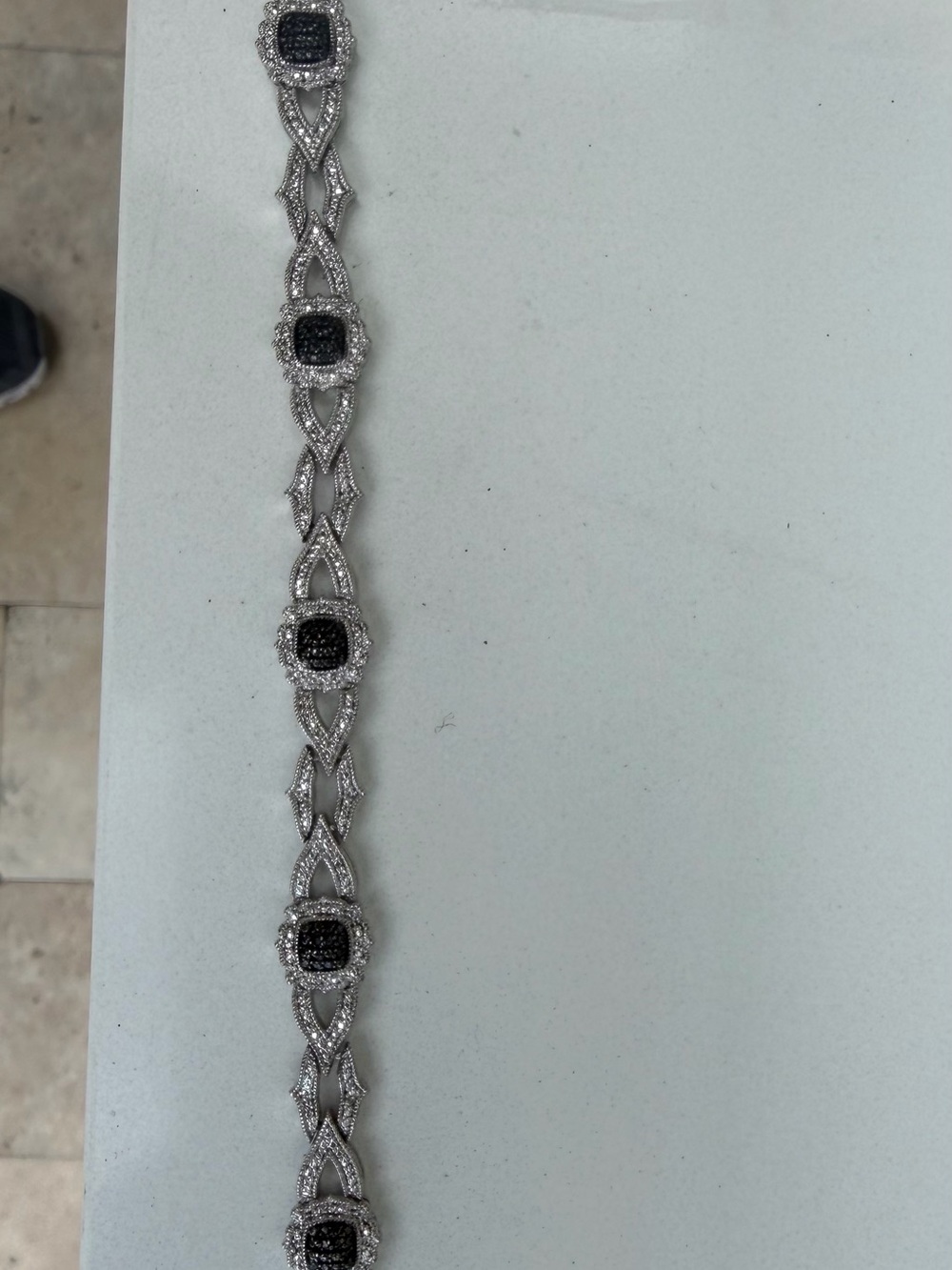 Silver Tone Black and White Natural Diamond Link Bracelet - Women Jewelry 7.5 In